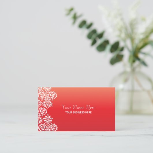 Red Gradient Damask Visitekaartje (Staand voorkant)