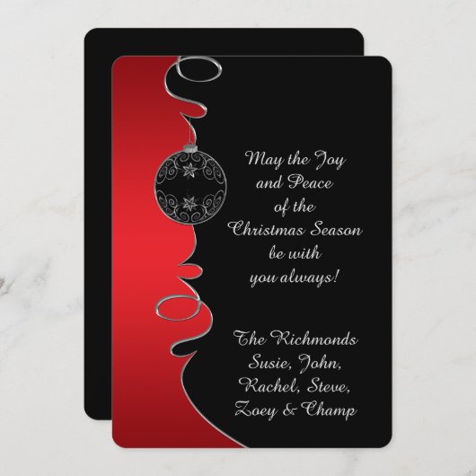 Red Gradient Silver  Swirls kerstkaart (Voorkant / Achterkant)