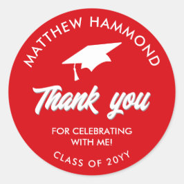 Red Graduating Class Thank You Grad Cap Ronde Sticker