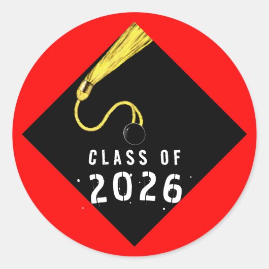 Red Graduation 2026 Ronde Sticker (Voorkant)