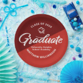 Red Graduation Bold Retro Script Cap Icon Minimal Papieren Bordje (Feest)