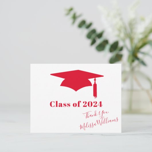 Red Graduation Cap - Hartelijk dank Briefkaart (Staand voorkant)