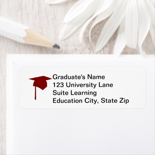 Red Graduation Cap, Tassel Return Address Labels (Insitu)