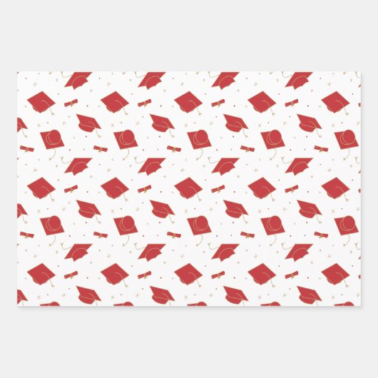 Red Graduation Cap Toss Inpakpapier Vel (Voorkant)