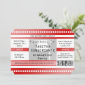 Red Graduation Party Admission Ticket Kaart (Staand voorkant)