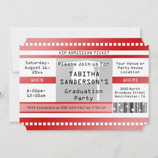 Red Graduation Party Admission Ticket Kaart (Voorkant)