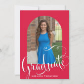 Red Graduation Party Custom Photo Elegant Kaart (Voorkant)