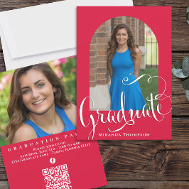 Red Graduation Party Custom Photo Elegant Kaart
