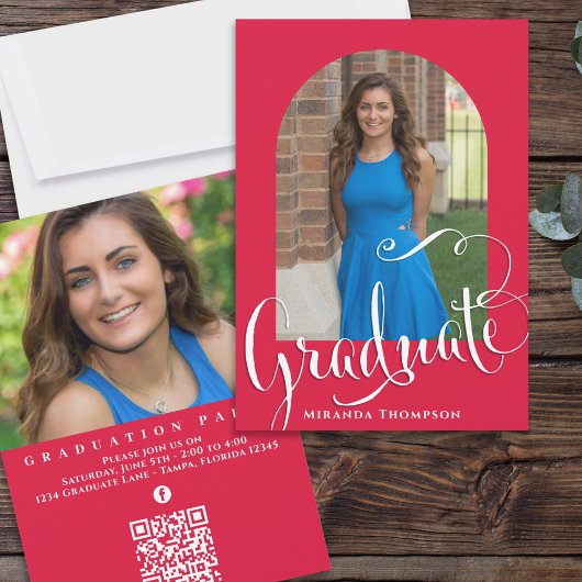 Red Graduation Party Custom Photo Elegant Kaart