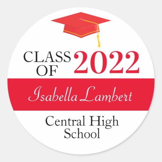 Red Graduation Party Favor Round Stickers (Voorkant)