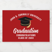 Red Graduation Party gepersonaliseerd Sparkling Wijnetiket (Enkel label)