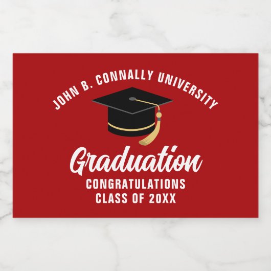 Red Graduation Party gepersonaliseerd Sparkling Wijnetiket (Enkel label)