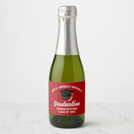 Red Graduation Party gepersonaliseerd Sparkling Wijnetiket (Voorkant)