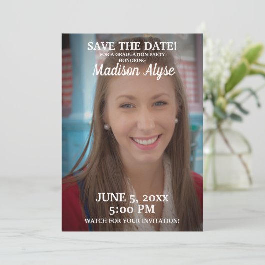 Red Graduation Party Save Date Photo Save The Date (Staand voorkant)
