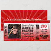 Red Graduation Party Ticket Invitation Kaart (Voorkant / Achterkant)
