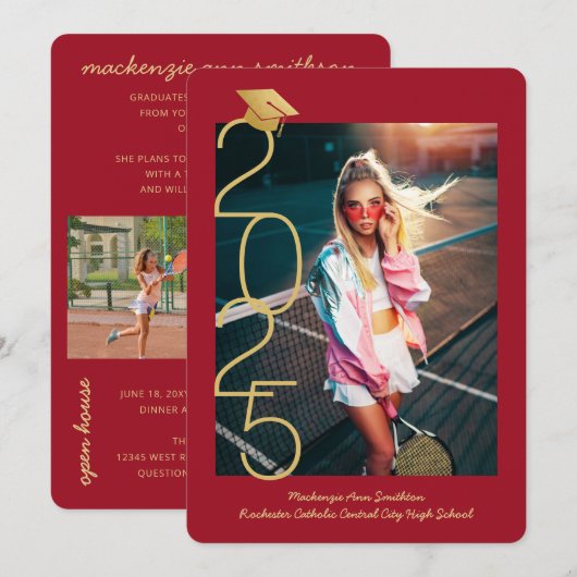 Red Graduation Photo 2023 Open House Invitation Aankondiging (Voorkant / Achterkant)