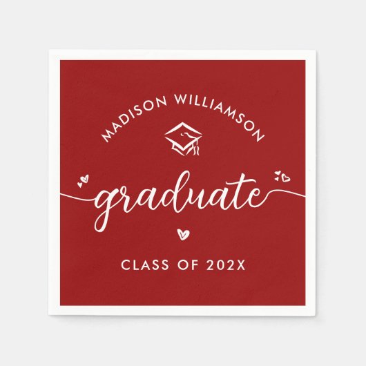 Red Graduation Script Hearts Cap Icon Bold Modern Servet (Voorkant)