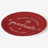 Red Graduation Script Hearts Cap Icon Modern Bold Papieren Bordje (Gekanteld)