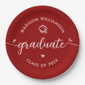 Red Graduation Script Hearts Cap Icon Modern Bold Papieren Bordje (Voorkant)