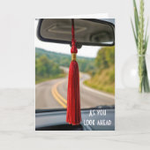 Red Graduation Tassel On Rear View Car Mirror Kaart (Voorkant)