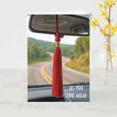Red Graduation Tassel On Rear View Car Mirror Kaart (Gele Bloem)