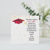 Red Graduy Cap met Gold Confetti Kaart (Staand voorkant)