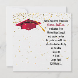Red Graduy Cap met Gold Confetti Kaart