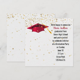 Red Graduy Cap met Gold Confetti Kaart