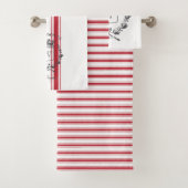 Red Grain Sack Stripe  Family Crest Bad Handdoek (Insitu)