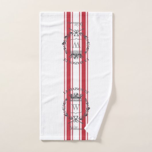 Red Grain Sack Stripe  Family Crest Bad Handdoek (Handdoek)