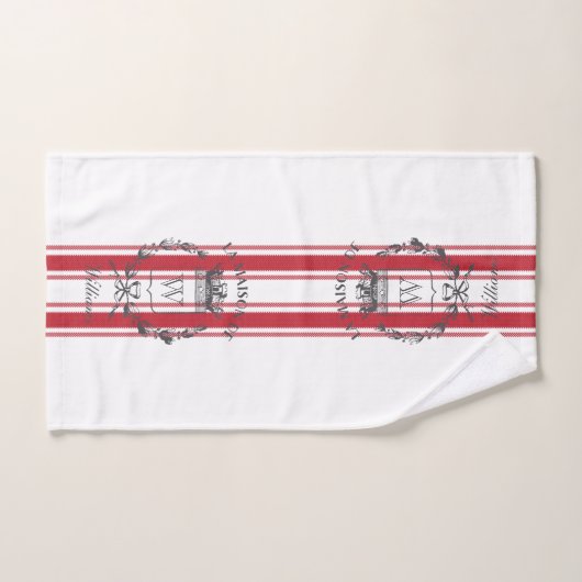 Red Grain Sack Stripe  Family Crest Bad Handdoek (Handdoek)