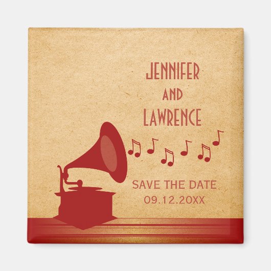 Red  Gramophone Save the Date Magnet (Voorkant)
