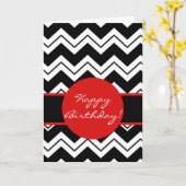 Red Graphic Black & White Zizzag Chevron Birthday Kaart (Gele Bloem)