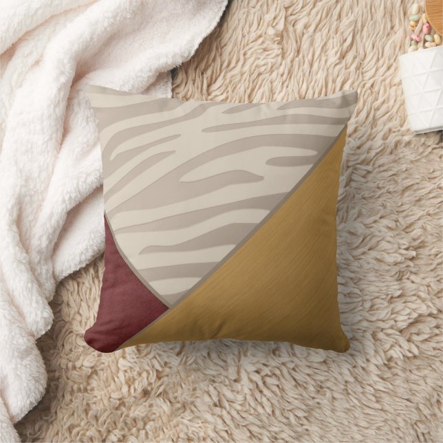 Red Graphic Suede Brushed Gold Print Taupe Zebra Kussen (Deken)