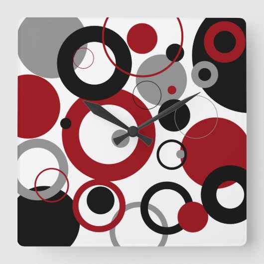 Red, Gray and Black Dots Vierkante Klok (Voorkant)