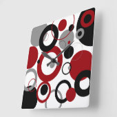 Red, Gray and Black Dots Vierkante Klok (Hoek)