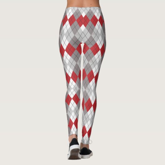 Red Gray Argyle Pattern Leggings (Achterkant)