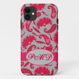 Red Gray Art Deco Parisian Paisley Monogram Case-Mate iPhone Case