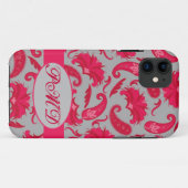 Red Gray Art Deco Parisian Paisley Monogram Case-Mate iPhone Case (Achterkant (horizontaal))