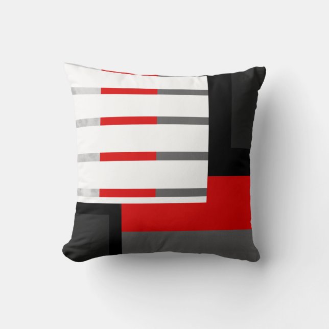 Red Gray Black and White Striped Block Kussen (Voorkant)