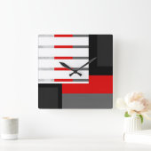 Red Gray Black and White Striped Block Vierkante Klok (Huis)