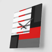 Red Gray Black and White Striped Block Vierkante Klok (Hoek)