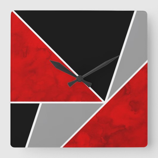 Red Gray Black Color Block Vierkante Klok (Voorkant)