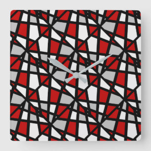 Red Gray Black Geometric Pattern Vierkante Klok