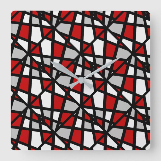 Red Gray Black Geometric Pattern Vierkante Klok (Voorkant)