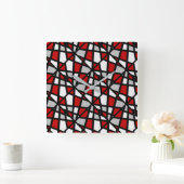 Red Gray Black Geometric Pattern Vierkante Klok (Huis)