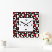 Red Gray Black Geometric Pattern Vierkante Klok (Huis)