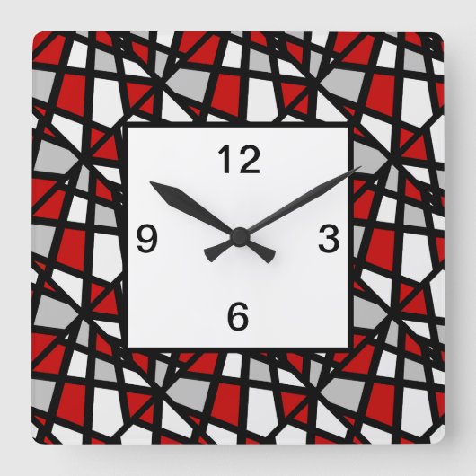 Red Gray Black Geometric Pattern Vierkante Klok (Voorkant)