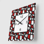 Red Gray Black Geometric Pattern Vierkante Klok (Hoek)
