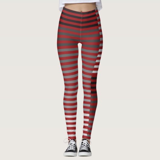 Red, Gray, Black, White Stripes Leggings (Voorkant)